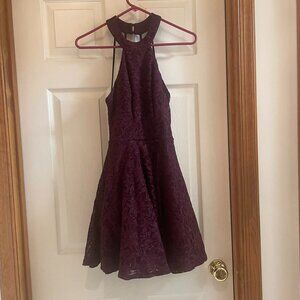 Vintage Y2K Burgundy Sparkle Layered Party Halter Dress w/ Black Tulle Ruffle